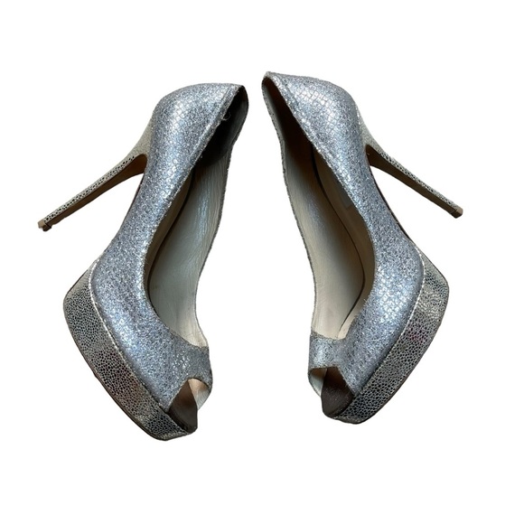 Jimmy Choo Peep Toe Platform Stiletto Glitter Sparkly Heel Womens 40 / US 10 - Picture 5 of 9